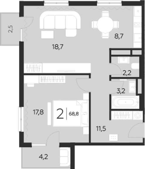Продается 1-комн. квартира, 62.1 м²