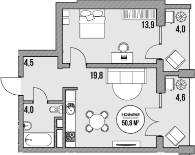 Продается 1-комн. квартира, 42.2 м²