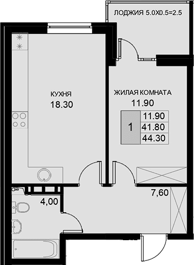 Продается 1-комн. квартира, 41.8 м²