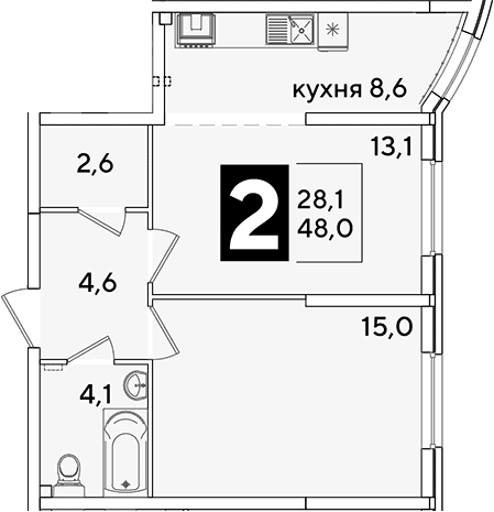 Продается 2-комн. квартира, 48 м²