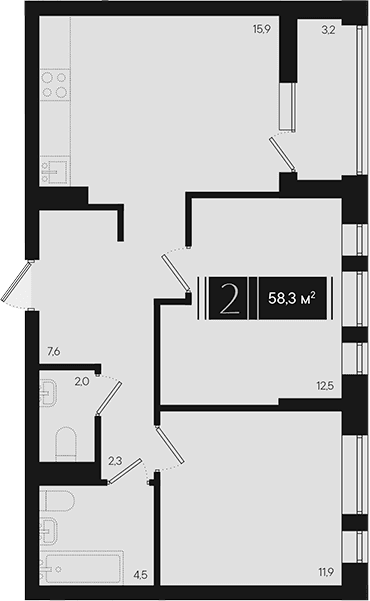 Продается 2-комн. квартира, 56.7 м²