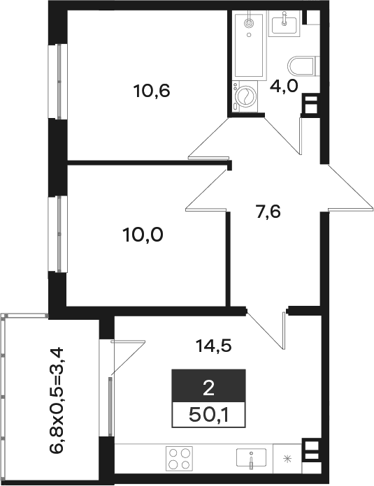 Продается 2-комн. квартира, 46.7 м²