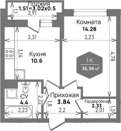 Продается 1-комн. квартира, 35.45 м²