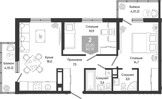 Продается 3-комн. квартира, 57.7 м²