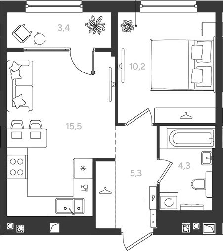 Продается 1-комн. квартира, 35.3 м²