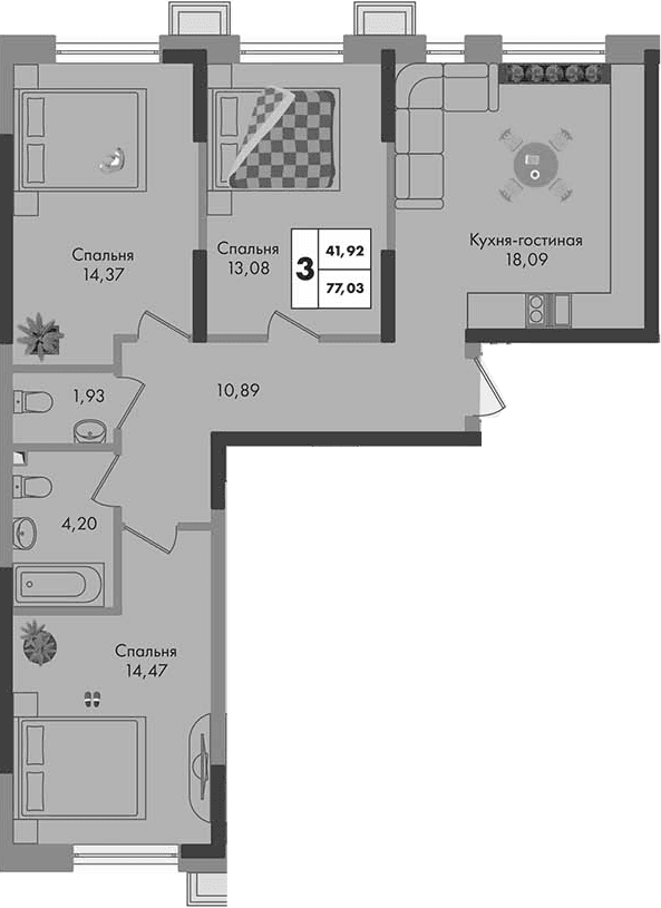 Продается 3-комн. квартира, 77.03 м²