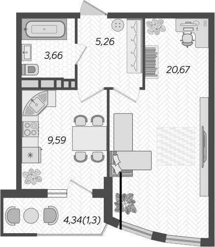Продается 1-комн. квартира, 39.18 м²