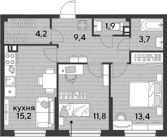 Продается 2-комн. квартира, 59.6 м²