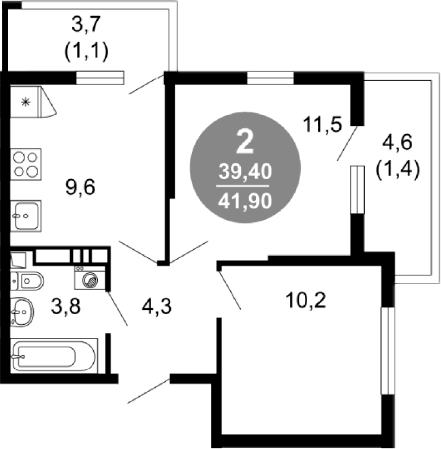 Продается 2-комн. квартира, 39.4 м²