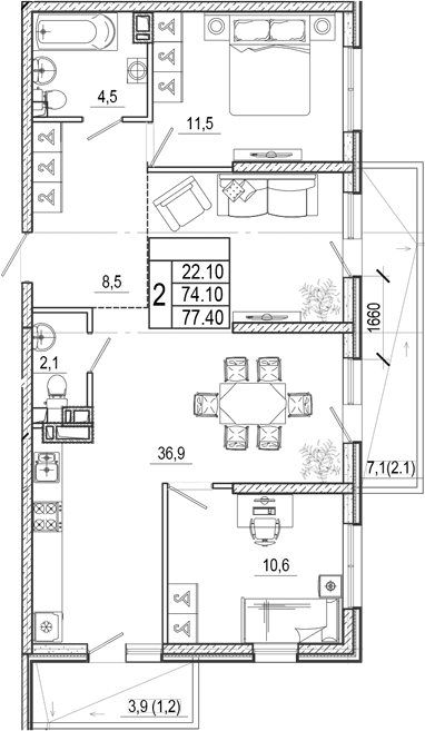 Продается 3-комн. квартира, 74.1 м²