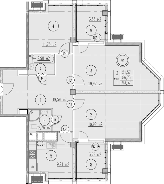 Продается 3-комн. квартира, 86.73 м²