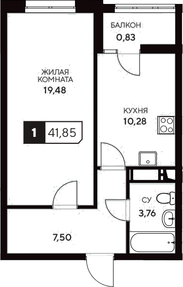 Продается 1-комн. квартира, 41.02 м²