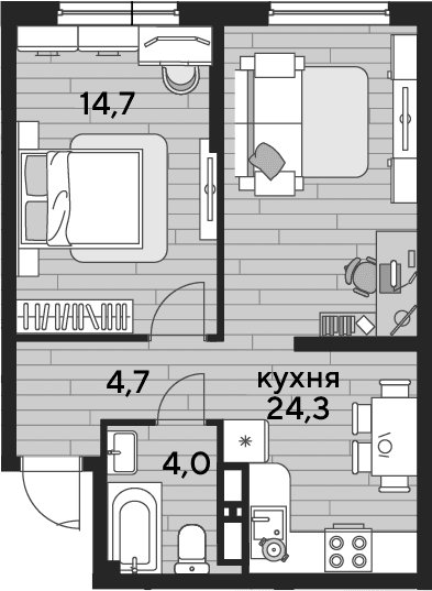 Продается 1-комн. квартира, 47.7 м²
