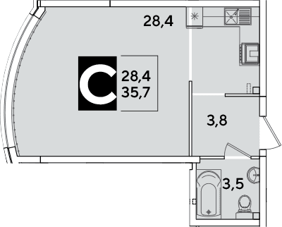 Продается 1-комн. квартира, 35.7 м²