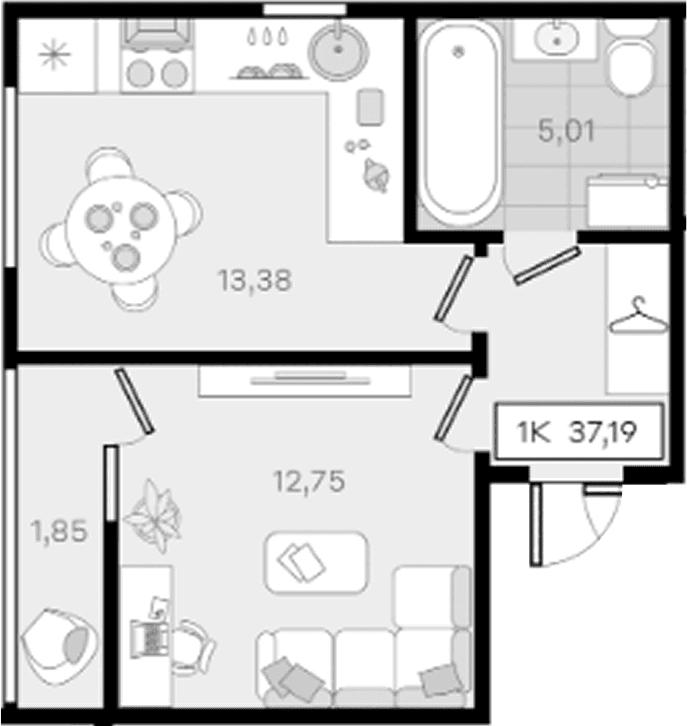 Продается 1-комн. квартира, 35.34 м²