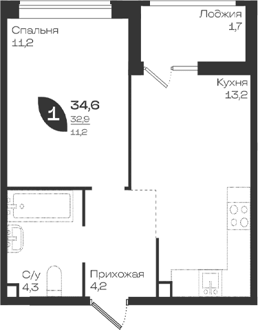 Продается 1-комн. квартира, 32.9 м²