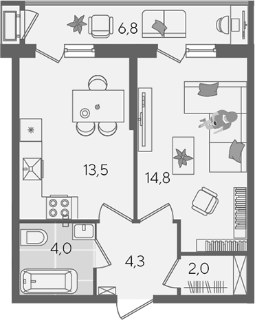 Продается 1-комн. квартира, 38.6 м²