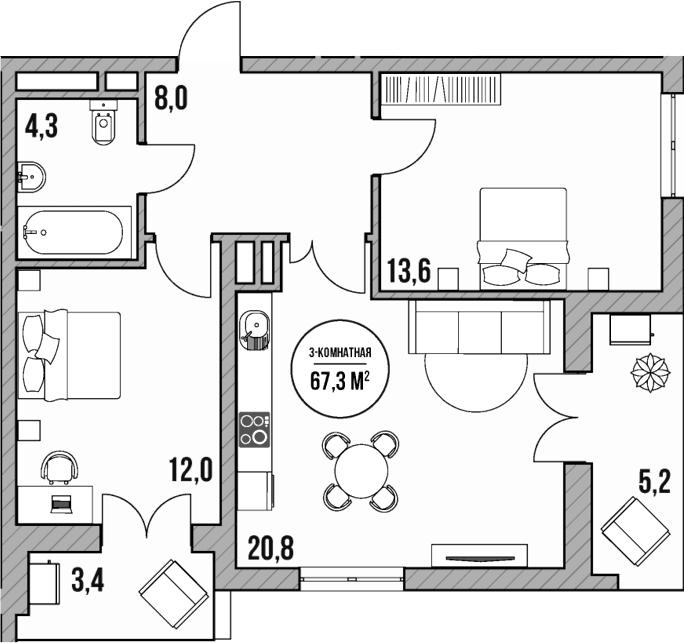 Продается 3-комн. квартира, 58.7 м²