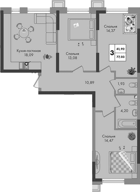 Продается 3-комн. квартира, 77.03 м²