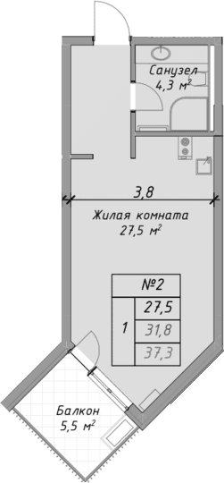 Продается 1-комн. квартира, 31.8 м²