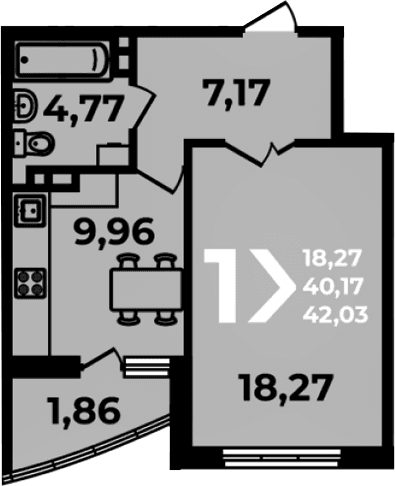 Продается 1-комн. квартира, 40.17 м²