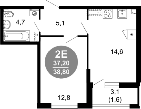 Продается 1-комн. квартира, 37.2 м²