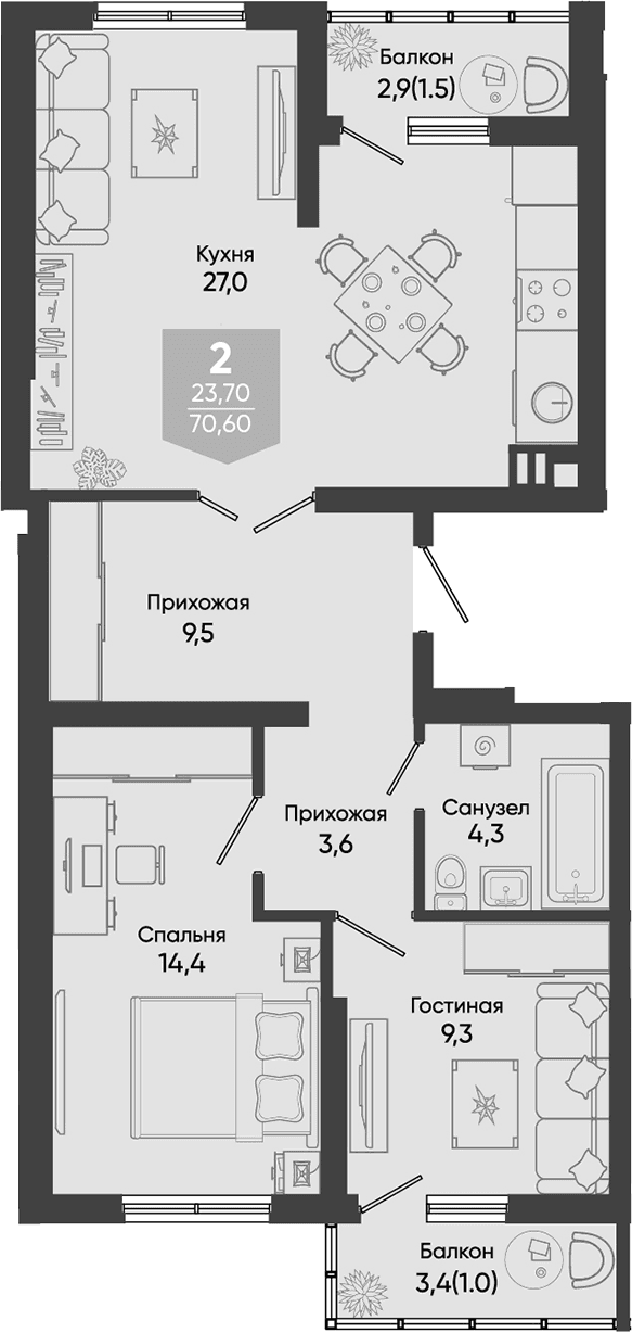 Продается 3-комн. квартира, 68.1 м²