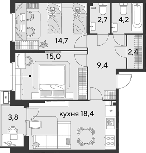 Продается 3-комн. квартира, 66.8 м²