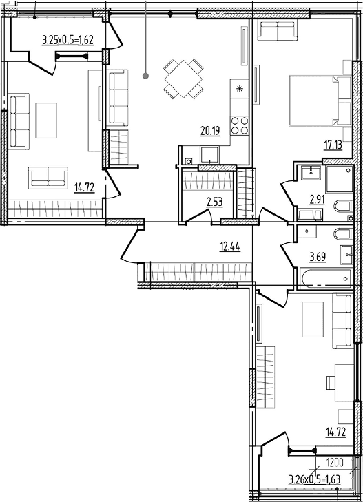 Продается 3-комн. квартира, 88.61 м²