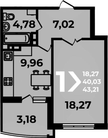 Продается 1-комн. квартира, 41.95 м²