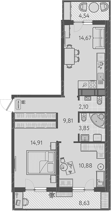 Продается 2-комн. квартира, 56.22 м²