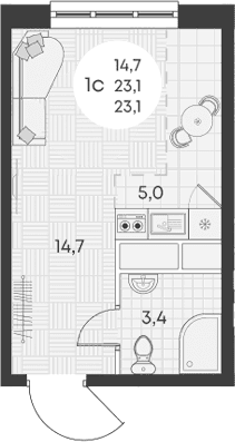 Продается 1-комн. квартира, 23.1 м²