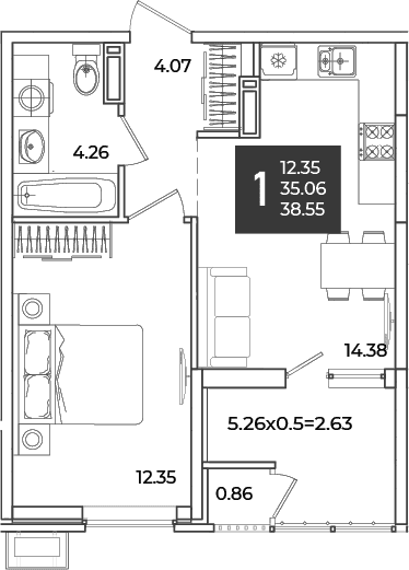 Продается 1-комн. квартира, 35.06 м²