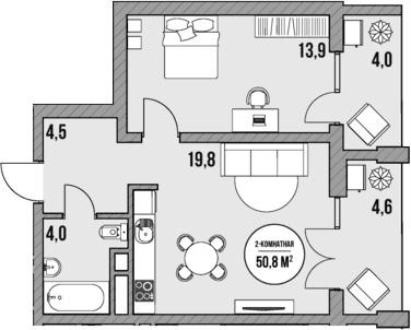 Продается 1-комн. квартира, 42.2 м²