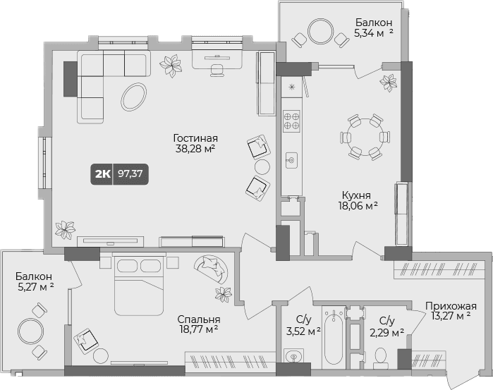 Продается 2-комн. квартира, 94.19 м²