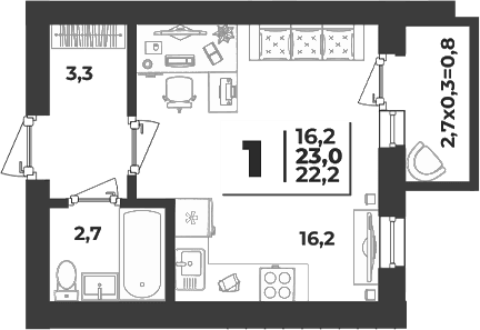 Продается 1-комн. квартира, 22.2 м²