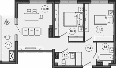 Продается 3-комн. квартира, 52.6 м²