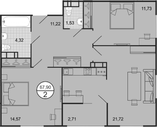 Продается 3-комн. квартира, 65.19 м²