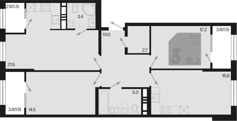 Продается 4-комн. квартира, 86.1 м²