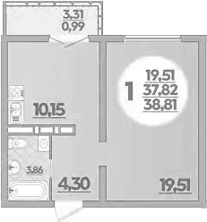 Продается 1-комн. квартира, 37.82 м²