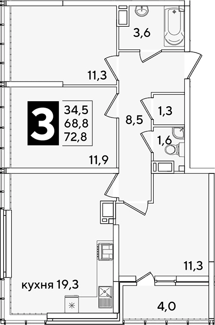 Продается 4-комн. квартира, 68.8 м²