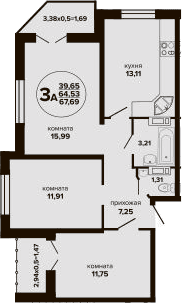 Продается 3-комн. квартира, 65.64 м²