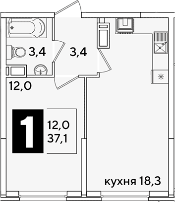 Продается 2-комн. квартира, 37.1 м²