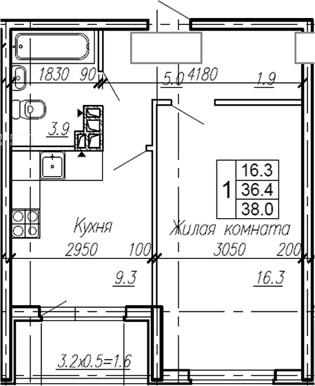 Продается 1-комн. квартира, 36.4 м²