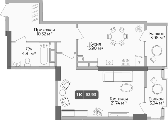 Продается 1-комн. квартира, 51.56 м²