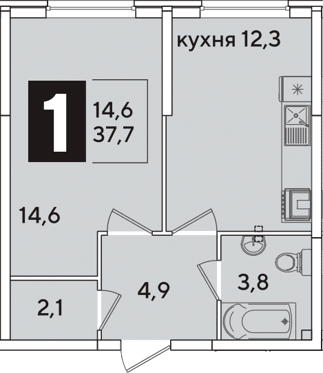 Продается 1-комн. квартира, 37.7 м²