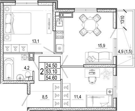 Продается 3-комн. квартира, 53.1 м²
