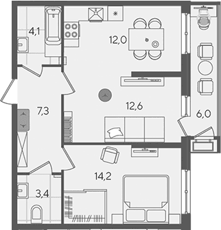 Продается 2-комн. квартира, 53.6 м²