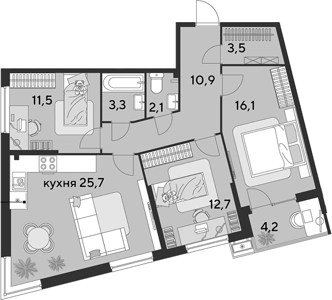 Продается 4-комн. квартира, 85.8 м²