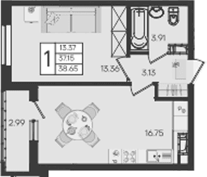 Продается 1-комн. квартира, 37.15 м²